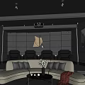 Modern Luxurious Home Theater Interior With Curved Sofa Recliner Seats And Projector