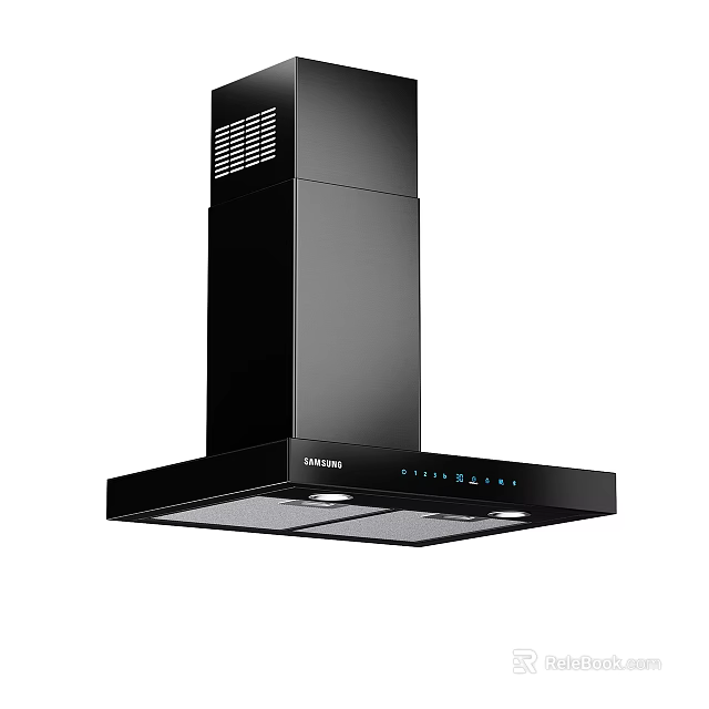 Sleek Black Modern Kitchen Hood Appliance With LED Lights And Control Panel 3d model 