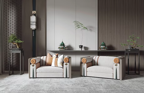 New Chinese-style Single Sofa 3d model