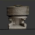 Decorative Stone Basin With Intricate Carvings On Diamond Pattern Platform 3d model