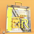 Vibrant Photo Check-in Spot with Transparent Suitcase Yellow Text Orange Background and Airplane Icons