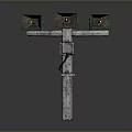 Vintage Industrial Floor Standing Lighting Combination With Three Green Horn Shaped Lamps On Metal Pole
