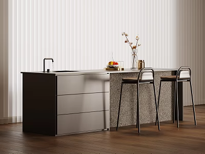Modern Sleek Home Bar Counter Interior With Stylish High Bar Stools And Functional Storage Cabinets 3d model