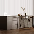 Modern Sleek Home Bar Counter Interior With Stylish High Bar Stools And Functional Storage Cabinets