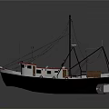 Fishing Boat With Twin Cranes White Red Hull And Cabin Structure