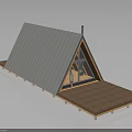 Modern Triangular Roof Building With Gray Metal Roof Wooden Frame And Large Windows