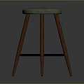 Modern Wooden Stool With Round Grayish Seat And Black Circular Ring