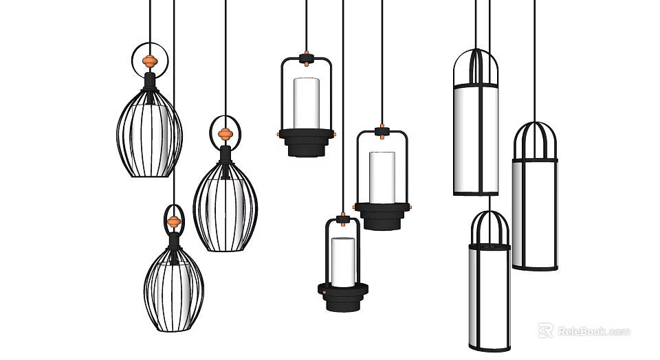 Modern Hanging Pendant Lights With Various Cage And Cylinder Designs For Home Decor 3d model 