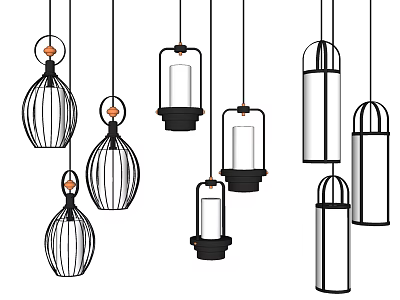 Modern Hanging Pendant Lights With Various Cage And Cylinder Designs For Home Decor 3d model
