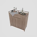 Rustic Wooden Cabinet With Vertical Slat Design And Wine Glasses Camera Tray