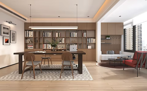 Study Desk Bookchair Bookcase Book Decorations Card Seat Balcony Recliner Coffee Table Decorative Painting Chandelier Wall Lamp Carpet Bonsai 3d model