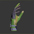 Green and Purple Glove With Gold Accents Futuristic SciFi Style Wrist Blue Details