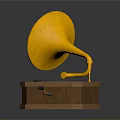 Vintage Gramophone Design With Golden Horn Wooden Base Vinyl Record And Hand Crank