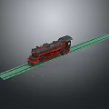 Vintage Steam Train Model With Red Black Design On Green Railway Track