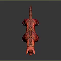 Red 3D Rendered Dog Shaped Monster With Horns Spikes Sharp Teeth Claws And Lava Texture