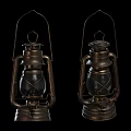 Vintage Old Fashioned Kerosene Lamps With Brass Frame Glass Shade And Handle