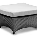 Square Black Wicker Ottoman With White Cushion And Sturdy Legs 3d model