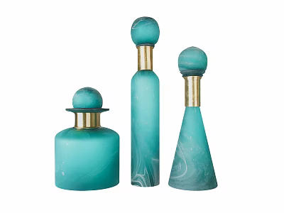 Turquoise Decorative Ornament Set with Gold Accents Various Shapes and Round Tops 3d model