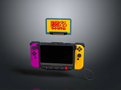 Nintendo Switch Console With Purple Yellow Controllers And Donkey Kong DK34 Game Cartridge 3d model