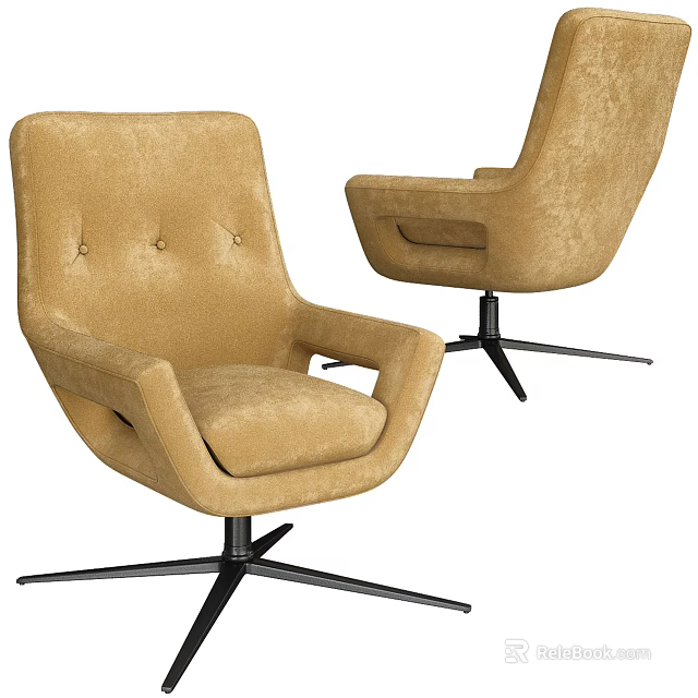 Beige Velvet Office Chair With Armrests Button Tufted Backrest And Five Star Base 3d model 