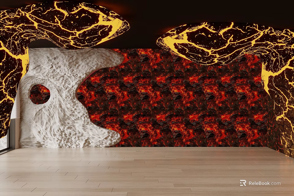 Stunning Lava Pattern Wall With Warm Wooden Floor Modern Interior Design 3d model