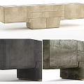 Modern Entryway And Console Cabinet With Gray Textured Surface And Metal Base Design