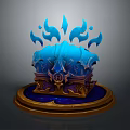 Blue Decorative Storage Box With Flame Shaped Ornaments Golden Base And Purple Patterns