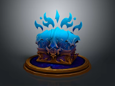 Blue Decorative Storage Box With Flame Shaped Ornaments Golden Base And Purple Patterns 3d model