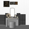 Modern Dressing Table Interior With Arch Mirror Drawer Cabinets Stool And Sculptures 3d model