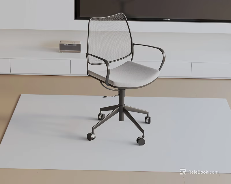 Modern Mesh Back Office Chair With Gray Seat Armrests And Metal Base Wheels 3d model 