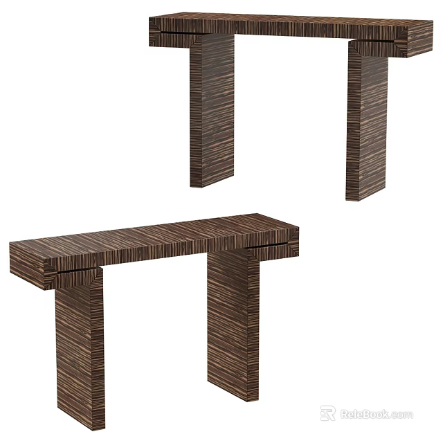Modern Wooden Console Table Design With Striped Texture And Sturdy Support Legs 3d model 