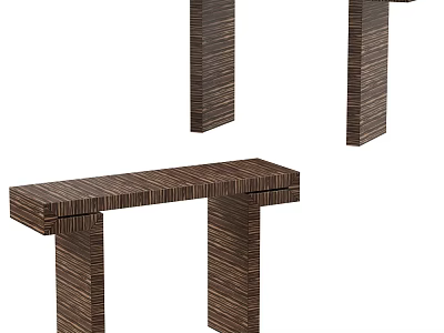 Modern Wooden Console Table Design With Striped Texture And Sturdy Support Legs 3d model