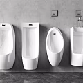 Modern Urinals With Different Shapes Mounted On Gray Bathroom Wall Surface