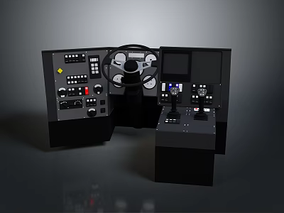 Advanced Control Panel Featuring Steering Wheel Dashboard Gauges Monitor And Control Buttons 3d model