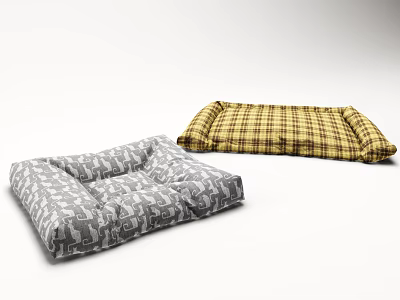 Comfortable Pet Beds With Gray Pattern And Yellow Plaid Design For Dogs 3d model
