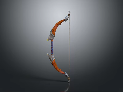 Traditional Orange Bow With Silver Metal Accents And Dark Bowstring 3d model