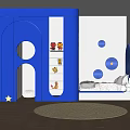 Stylish Kids Room Interior With Blue Curved Cabinet Circular Wall Decor And White Bedding