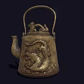 Elegant Antique Brass Teapot With Intricate Dragon Carvings And Decorative Handle