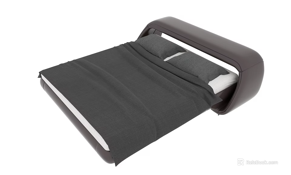 Modern Double Bed With Dark Headboard And Gray Bedding Sleek Design 3d model 
