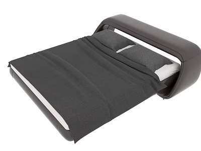Modern Double Bed With Dark Headboard And Gray Bedding Sleek Design 3d model
