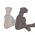 Two Dark Brown And Light Gray Stuffed Bear Toys Sitting With Knitted Fabric Texture
