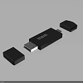 Black USB Flash Drive With Portable Storage Function And Two Small Caps