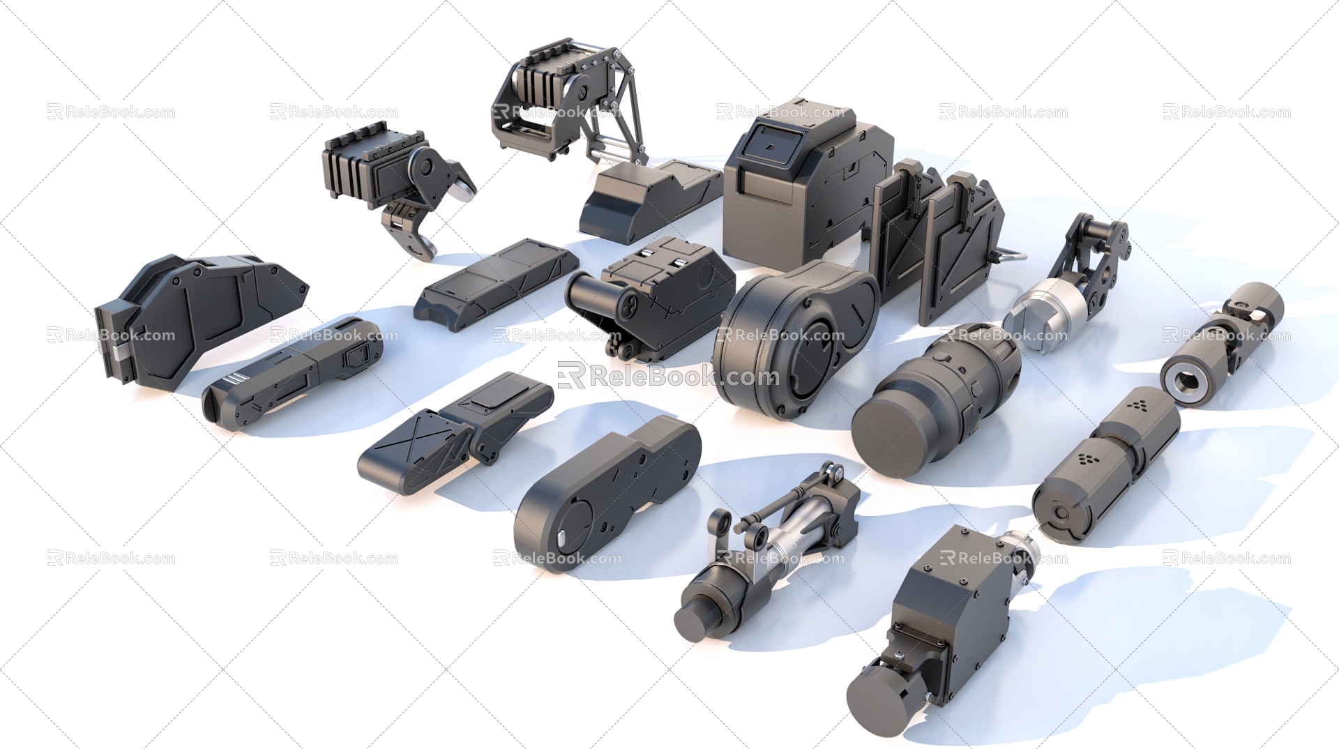 Hard surface mechanical parts combination of mechanical parts 3d model