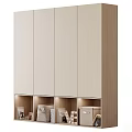 Modern Wardrobe with Sleek Design Light Colored Panels and Illuminated Open Compartments 3d model