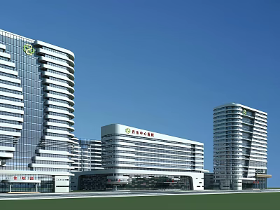 Modern Hospital Building Exterior With High Rise Structure And Glass Curtain Walls 3d model