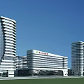 Modern Hospital Building Exterior With High Rise Structure And Glass Curtain Walls