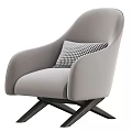 Modern Gray Fabric Single Sofa With Textured Pillow And Cross Wooden Legs