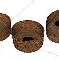 Woven Brown Round Storage Baskets Set for Home Organizing and Decor 3d model