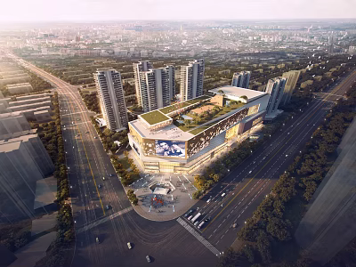 Birds Eye View Planning Of Urban Commercial Complex With High Rise Buildings And Road Network 3d model