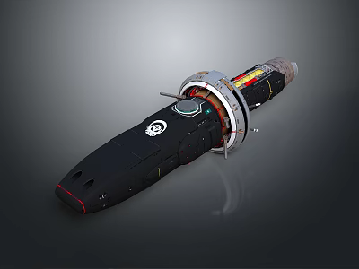 Black Underwater Vehicle With Silver Ring Structure And White Logo Red Bottom 3d model